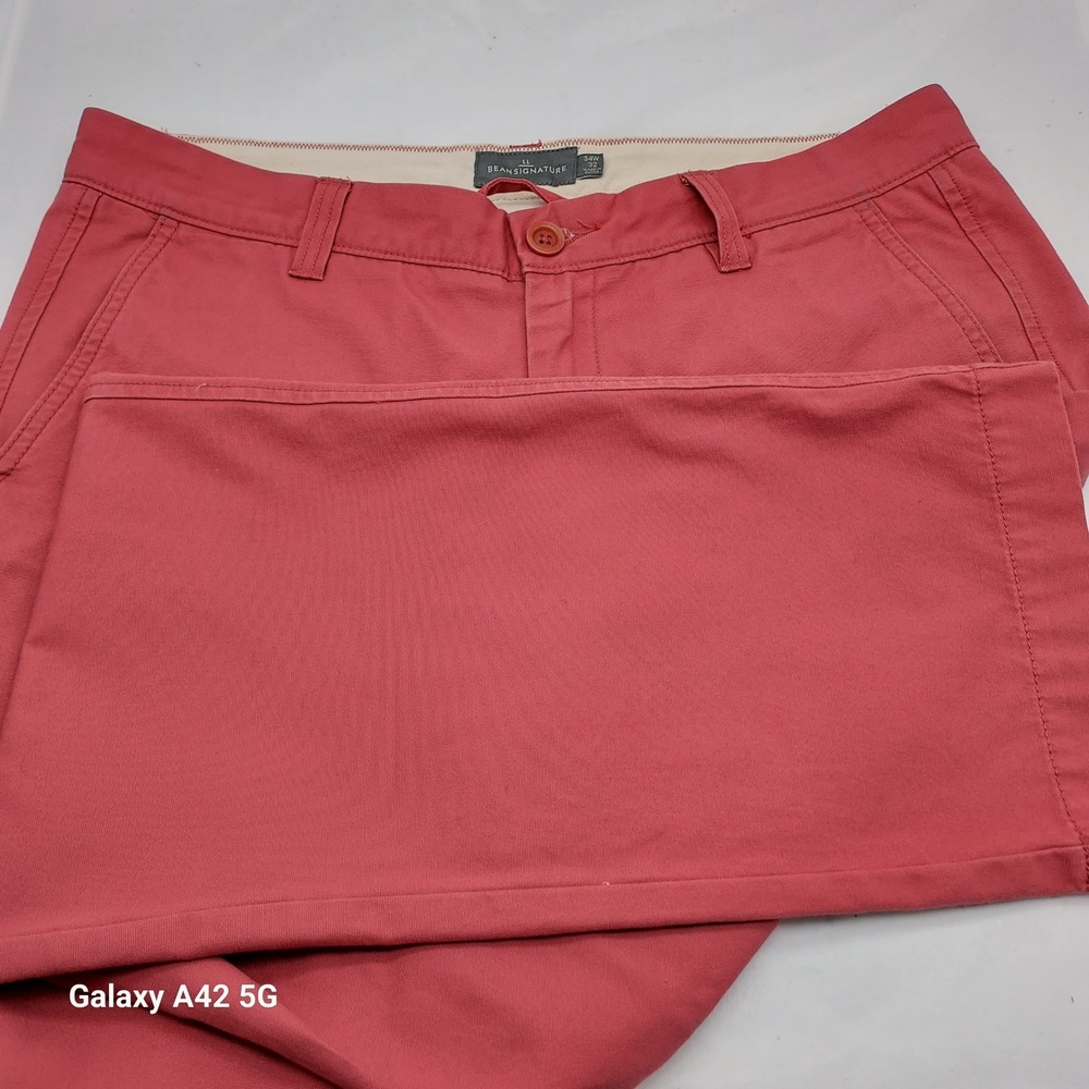 LL Bean‎ Signature Mens Chino Pants 34x32 Brick Red Straight Leg Twill Trousers